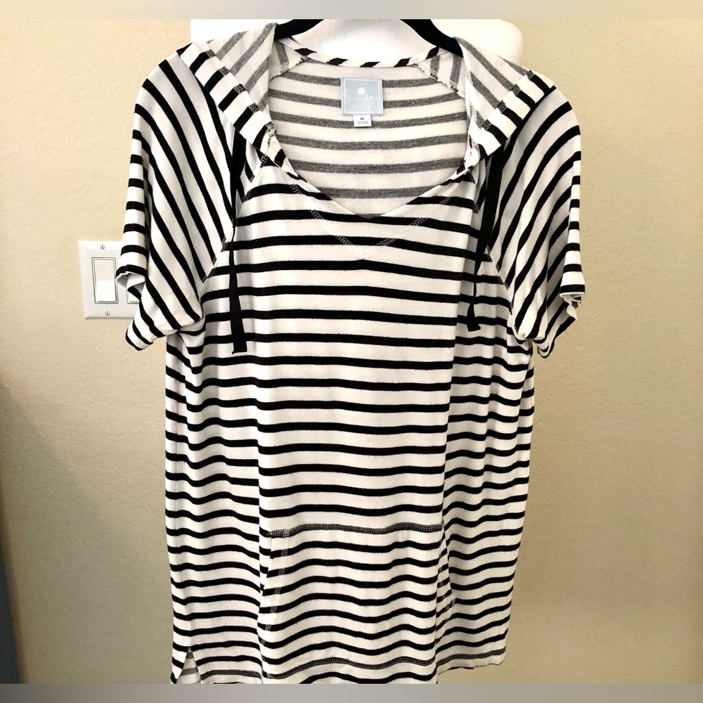 Anthropologie Sunday Black and White Striped Hoodie